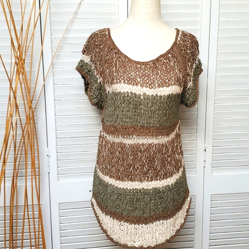 Hinge Size S Multi-Color Woven Knit Pullover Sweater Top